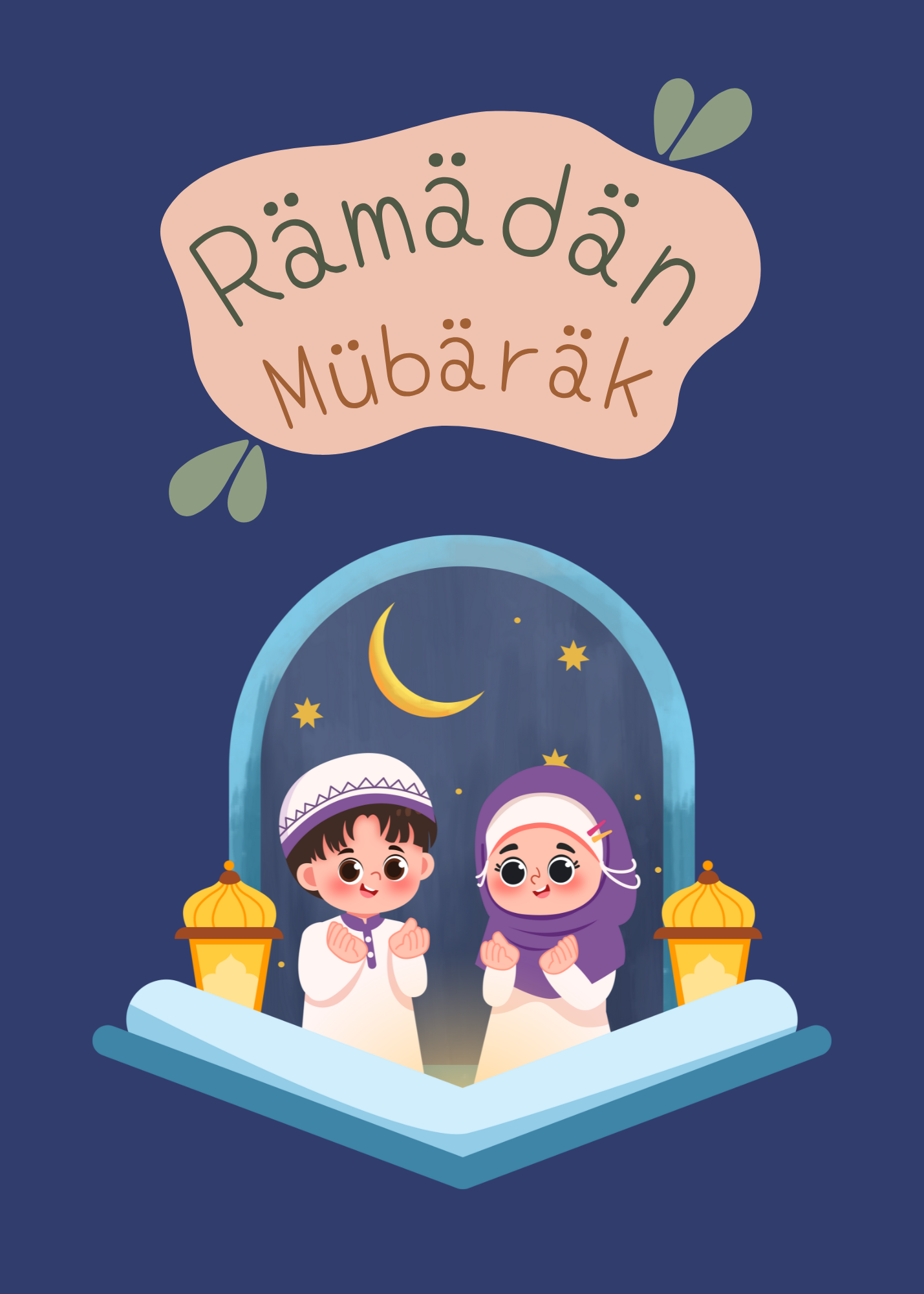 Ramadan Mubarak Kids Greeting Card – Cute Illustrated Design