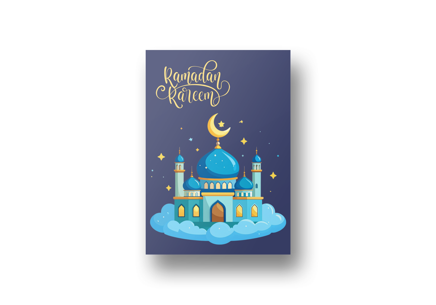 Ramadan Kareem Greeting Card – Cute Mosque & Crescent Moon Design
