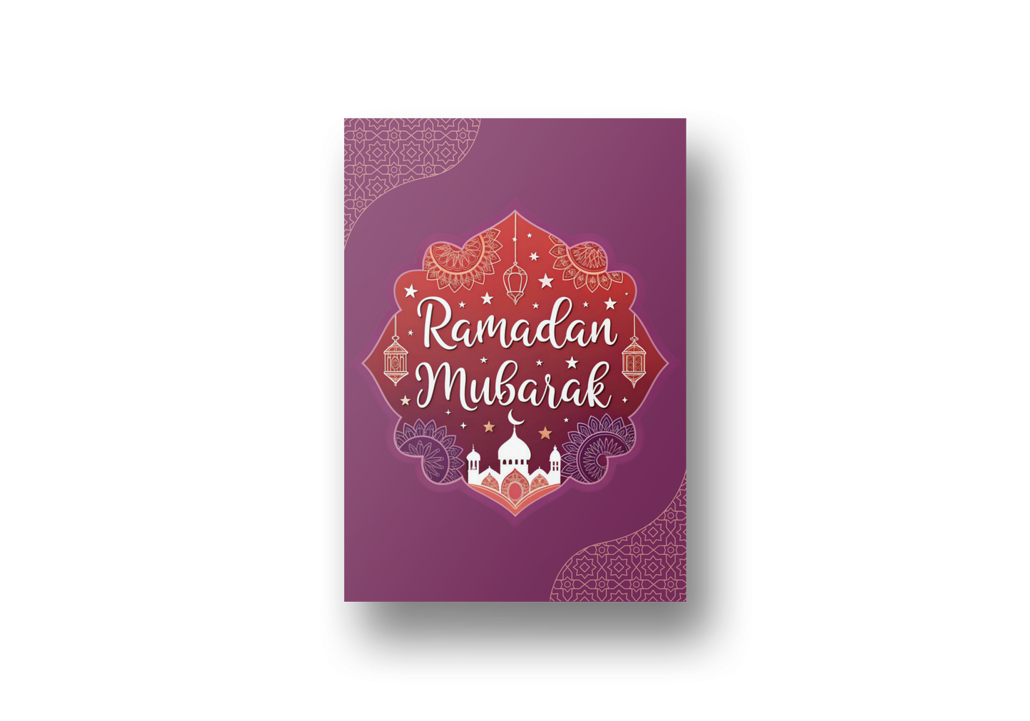 Ramadan Mubarak Greeting Card – Vibrant Lantern & Mosque Design