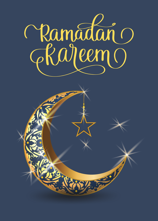 Elegant Ramadan Kareem Greeting Card with Gold Crescent Moon