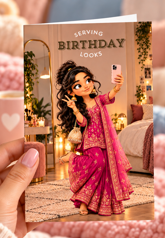 Serving Birthday Looks – Desi Birthday Card for Her