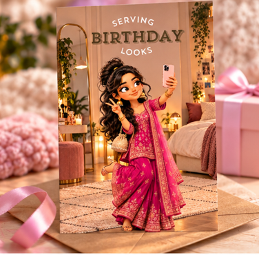 Serving Birthday Looks – Desi Birthday Card for Her