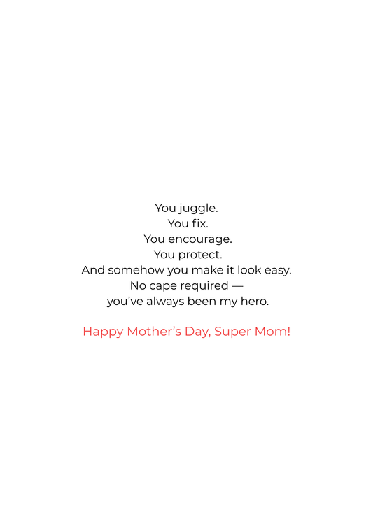 Super Mom Greeting Card – Fun Comic Style Mother’s Day Card