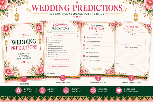 Wedding Predictions Game | Mehndi Night Printable | Instant Download
