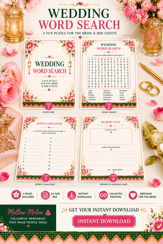 Wedding Word Search | Mehndi Night Printable Game | Instant Download