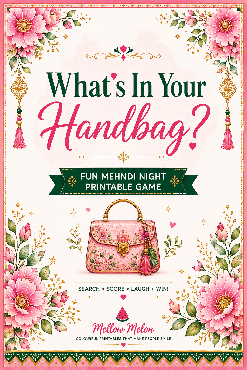 What's In Your Handbag? | Mehndi Night Printable Game | Instant Download