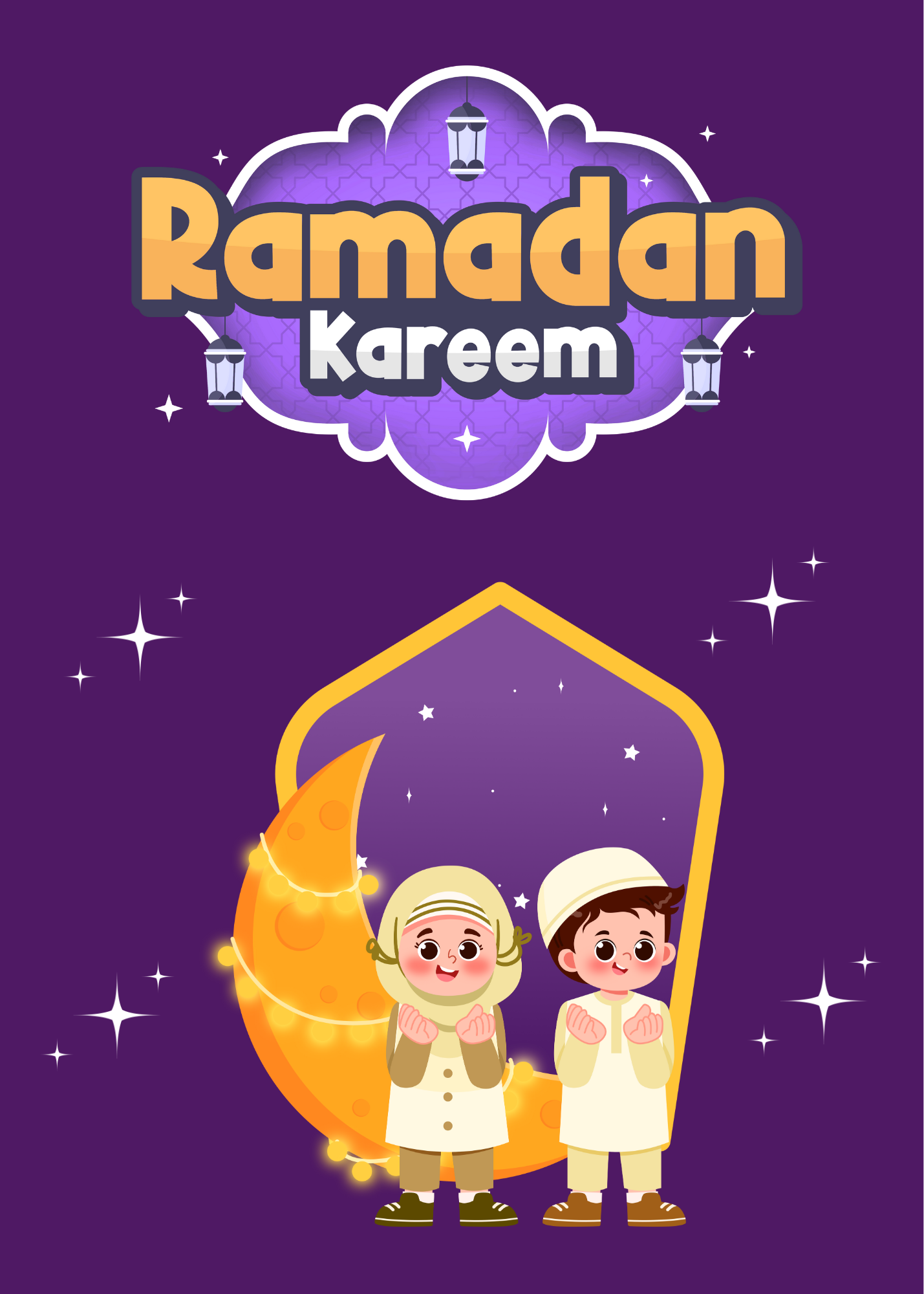 Ramadan Kareem Kids Greeting Card – Cute Crescent Moon & Child Illustration