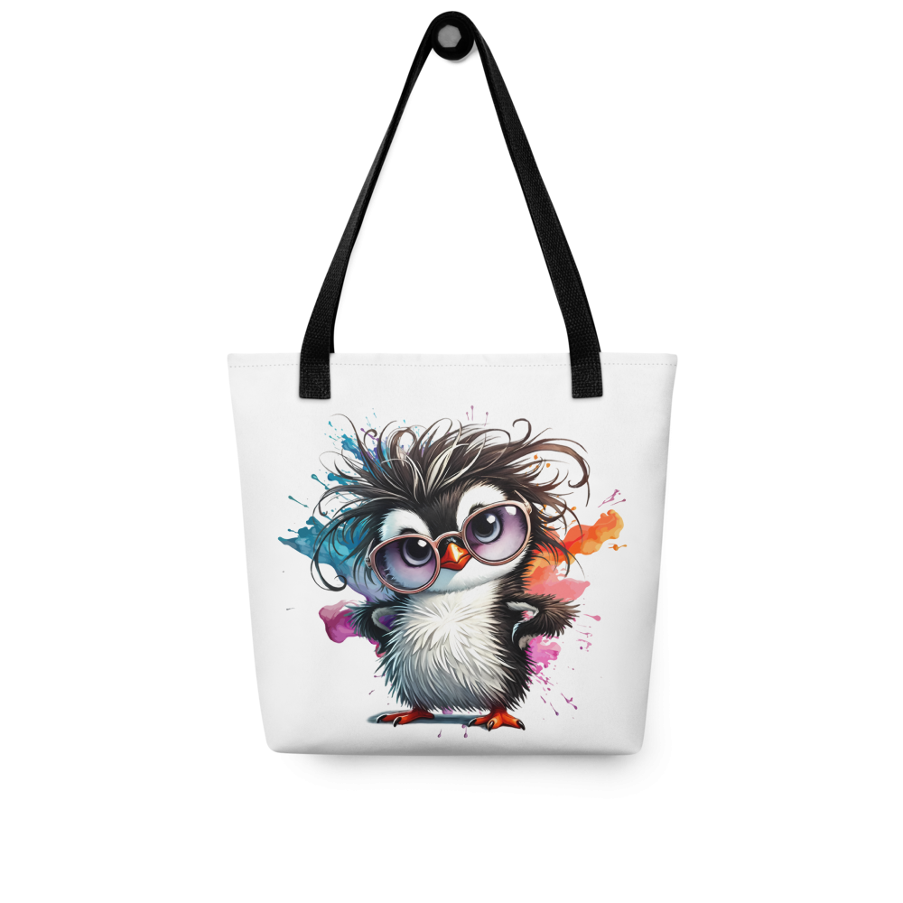Cute Penguin with Glasses Tote Bag – Colorful Cartoon Penguin Canvas Tote | Funny Animal Reusable Shopping Bag