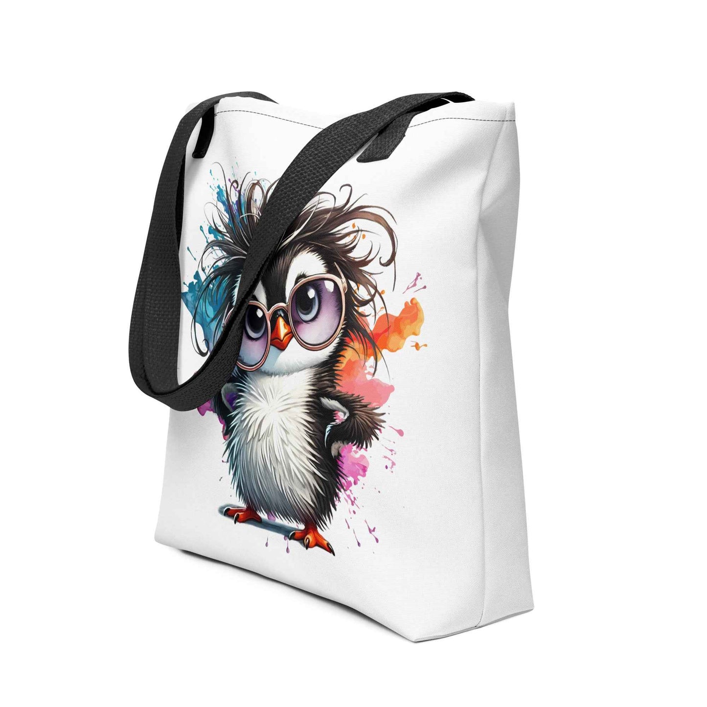 Cute Penguin with Glasses Tote Bag – Colorful Cartoon Penguin Canvas Tote | Funny Animal Reusable Shopping Bag