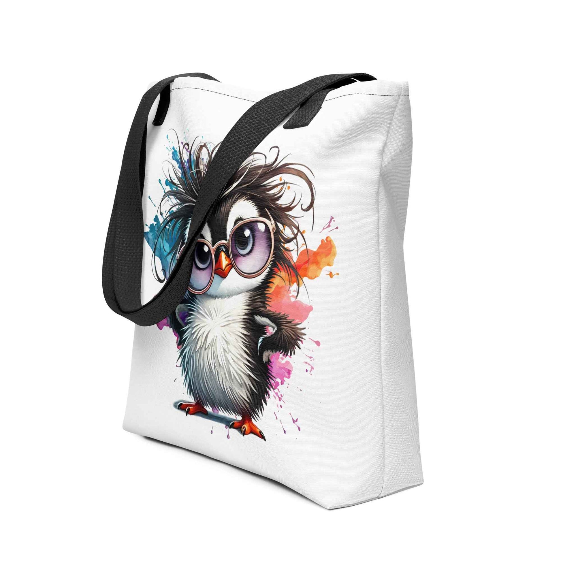 Cute Penguin with Glasses Tote Bag – Colorful Cartoon Penguin Canvas Tote | Funny Animal Reusable Shopping Bag