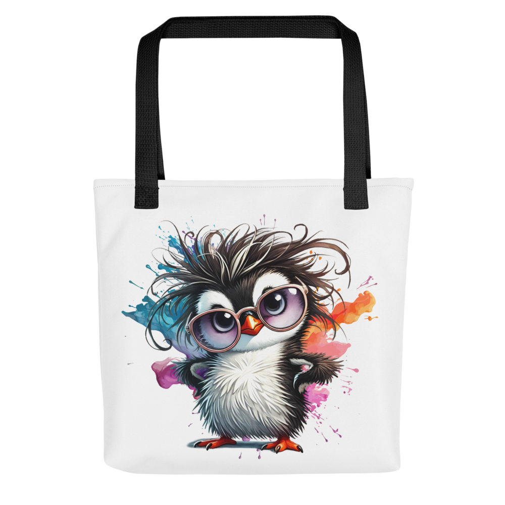Cute Penguin with Glasses Tote Bag – Colorful Cartoon Penguin Canvas Tote | Funny Animal Reusable Shopping Bag