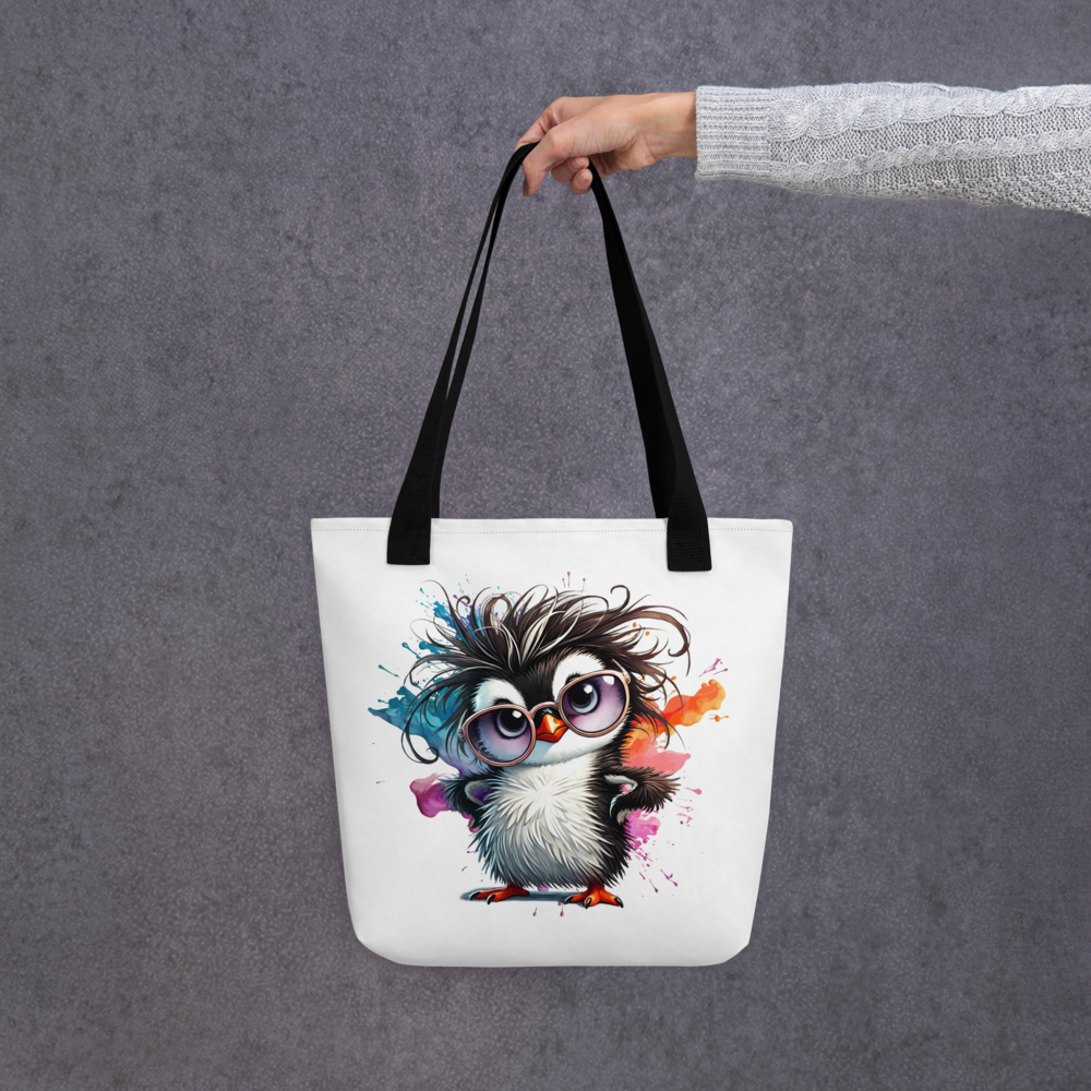 Cute Penguin with Glasses Tote Bag – Colorful Cartoon Penguin Canvas Tote | Funny Animal Reusable Shopping Bag