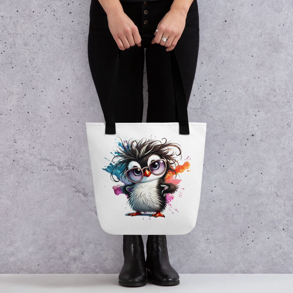 Cute Penguin with Glasses Tote Bag – Colorful Cartoon Penguin Canvas Tote | Funny Animal Reusable Shopping Bag