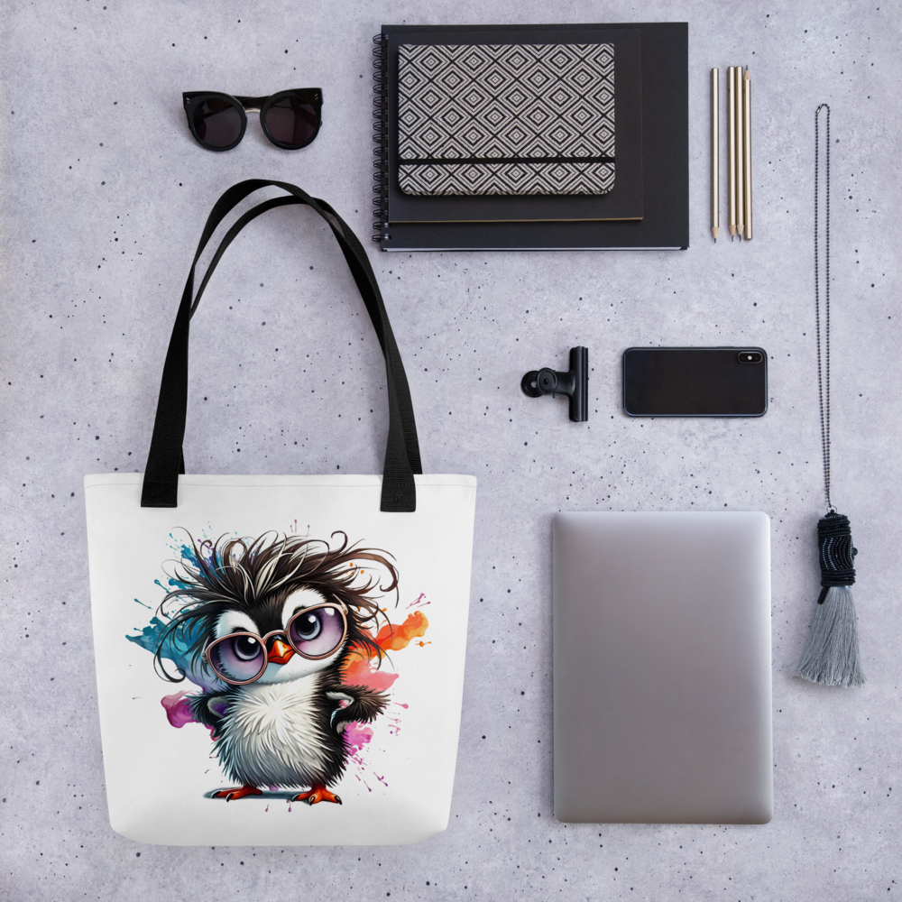 Cute Penguin with Glasses Tote Bag – Colorful Cartoon Penguin Canvas Tote | Funny Animal Reusable Shopping Bag