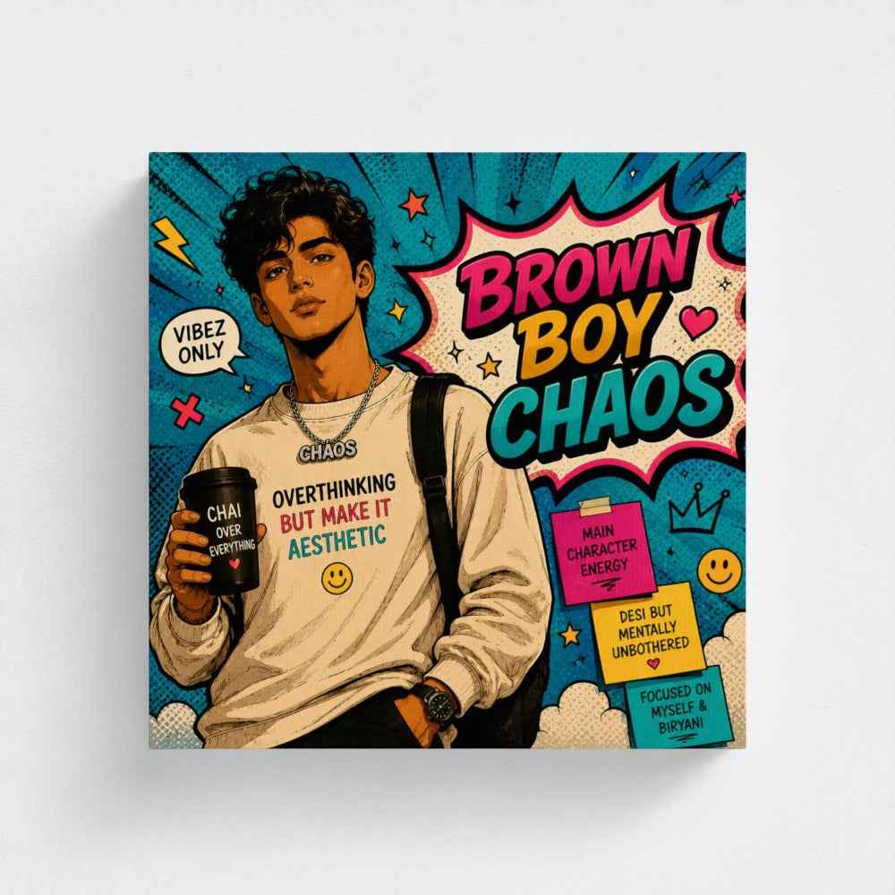 Brown Boy Chaos Canvas Print – Trendy Pop Art Wall Decor for Boys