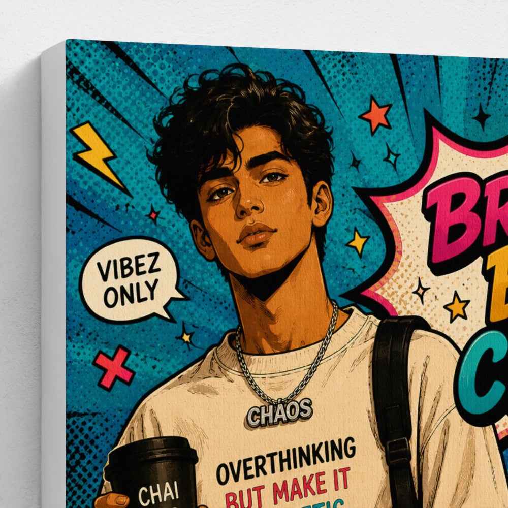Brown Boy Chaos Canvas Print – Trendy Pop Art Wall Decor for Boys