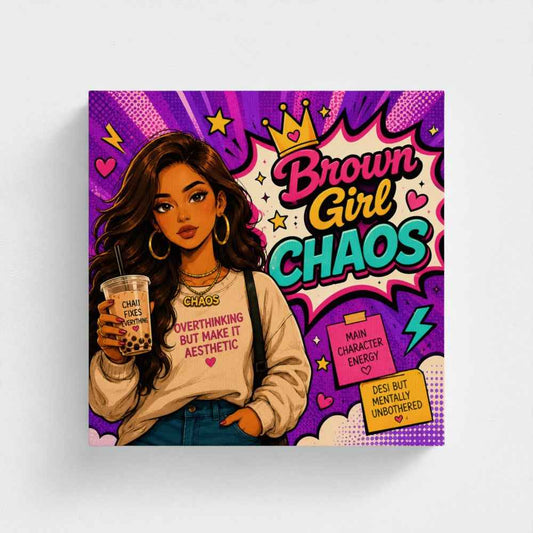 Brown Girl Chaos Canvas Print – Trendy Pop Art Wall Decor for Girls