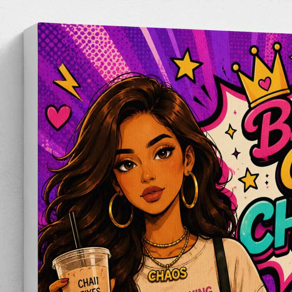 Brown Girl Chaos Canvas Print – Trendy Pop Art Wall Decor for Girls