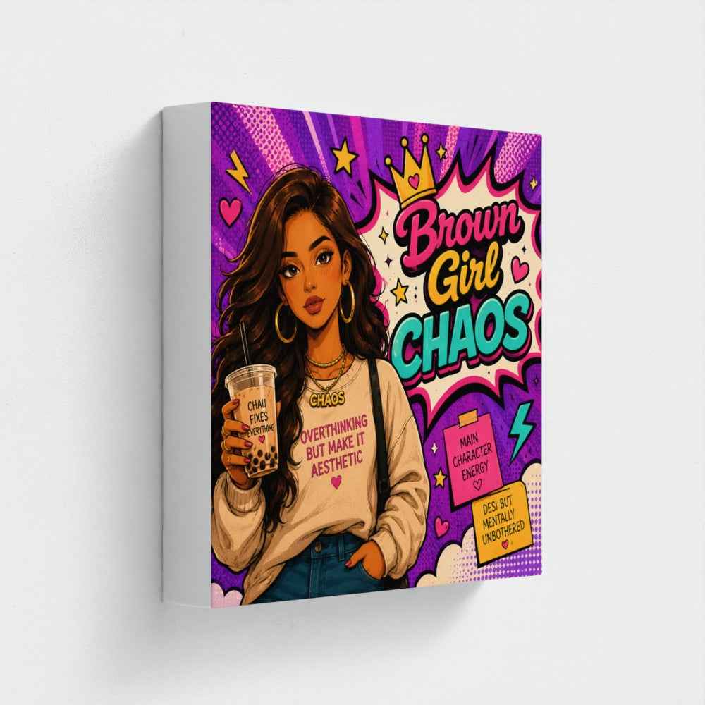 Brown Girl Chaos Canvas Print – Trendy Pop Art Wall Decor for Girls