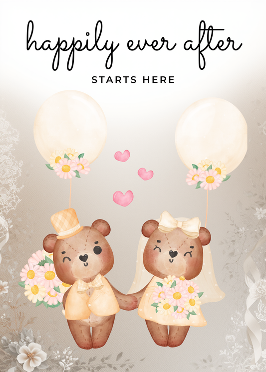 Happily Ever After Starts Here – Wedding Bear Couple Card
