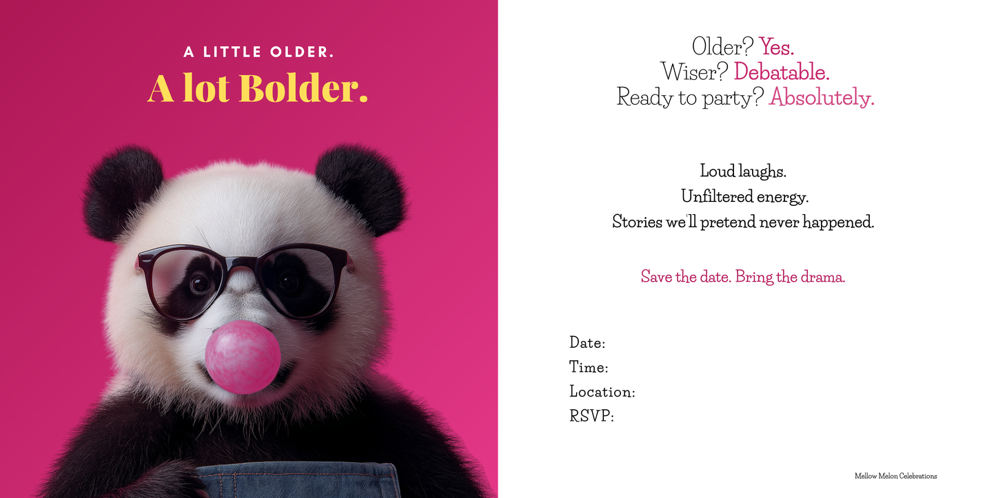 Bold Panda Birthday Invitation Cards – Funny & Fierce Party Invites (Pack of 10)
