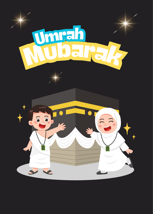 Kids Umrah Mubarak Card – Cute Islamic Greeting Card for Children (5x7")