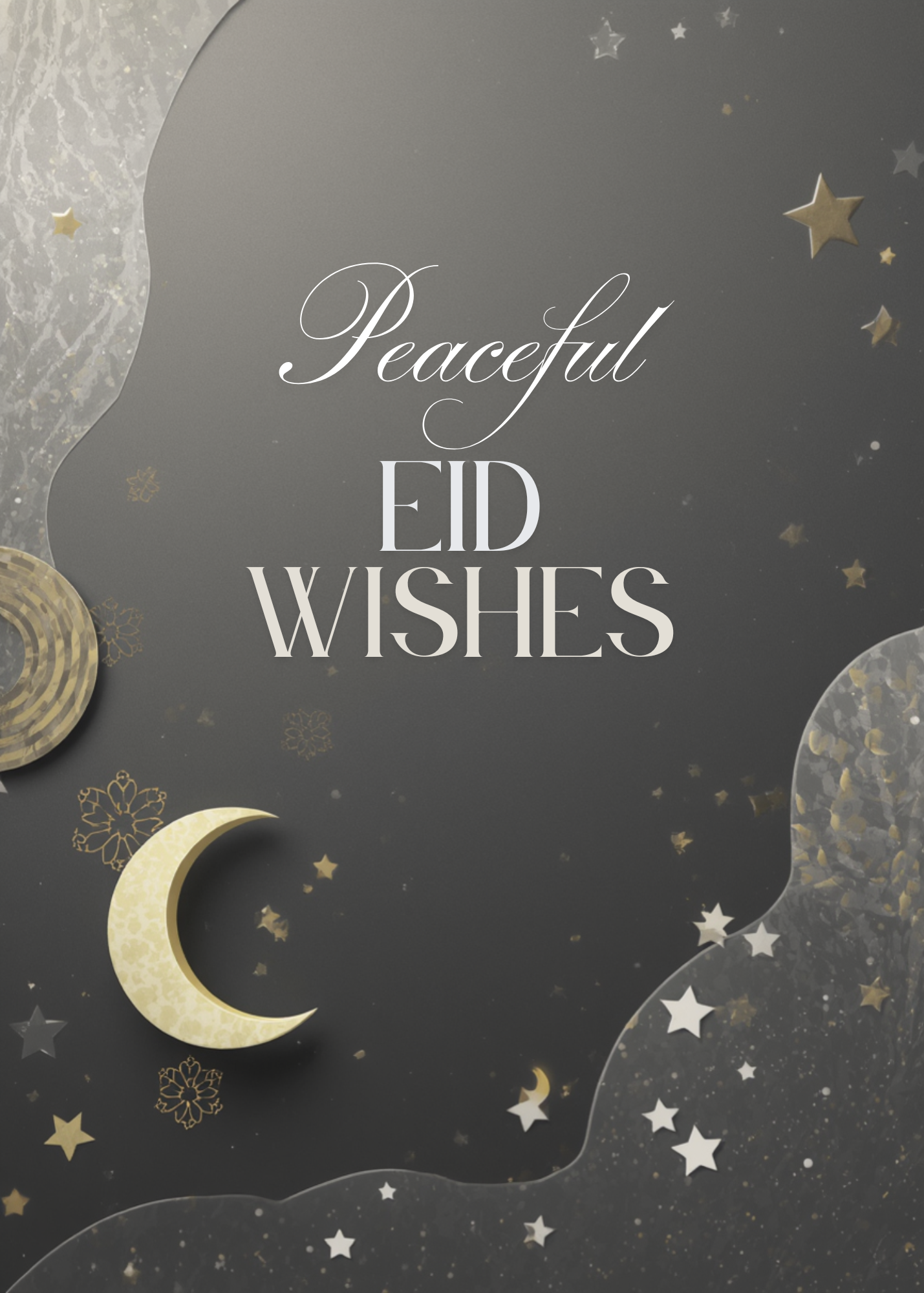 Peaceful Eid Wishes Greeting Card – Modern Starry Moon Design