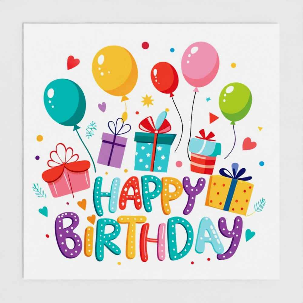 Colorful Birthday Party Invitation – Balloons, Gifts & Fun Design (Pack of 10)