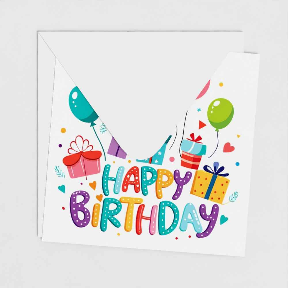 Colorful Birthday Party Invitation – Balloons, Gifts & Fun Design (Pack of 10)