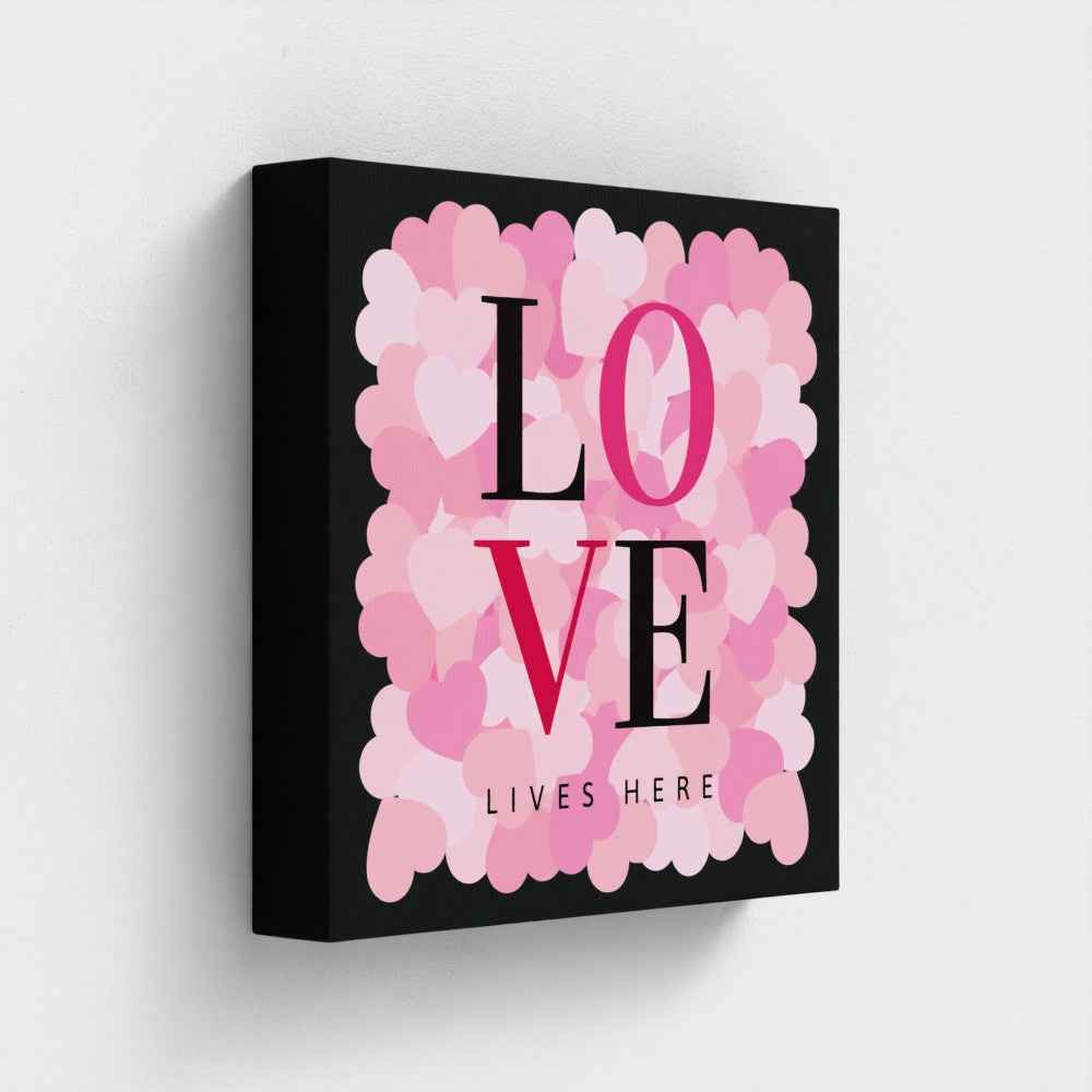 Love Lives Here – Pink Heart Wall Art Canvas Print (10x10")