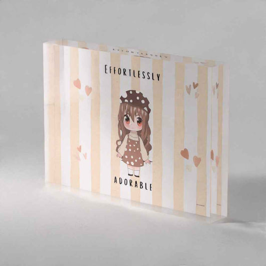 Effortlessly Adorable" Chibi Girl Acrylic Prism – Kawaii Desk Decor (5x7)