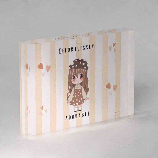 Effortlessly Adorable" Chibi Girl Acrylic Prism – Kawaii Desk Decor (5x7)