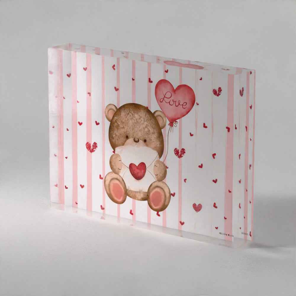 Acrylic Prism: Bear with Love Letter and Heart Balloon