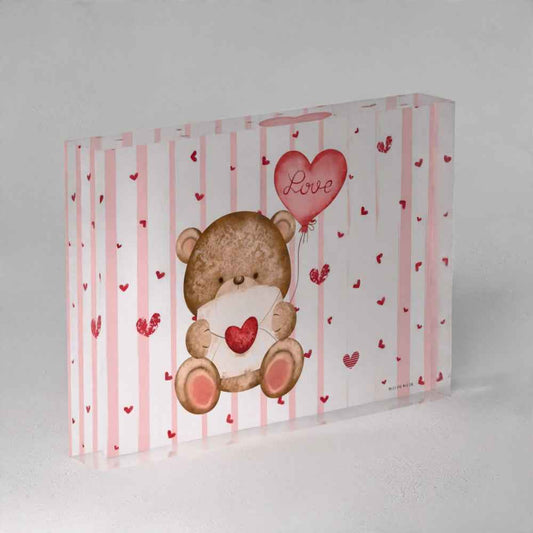 Acrylic Prism: Bear with Love Letter and Heart Balloon