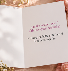 Inside of Something Lovely Happened engagement card with lifetime of happiness message for a newly engaged couple