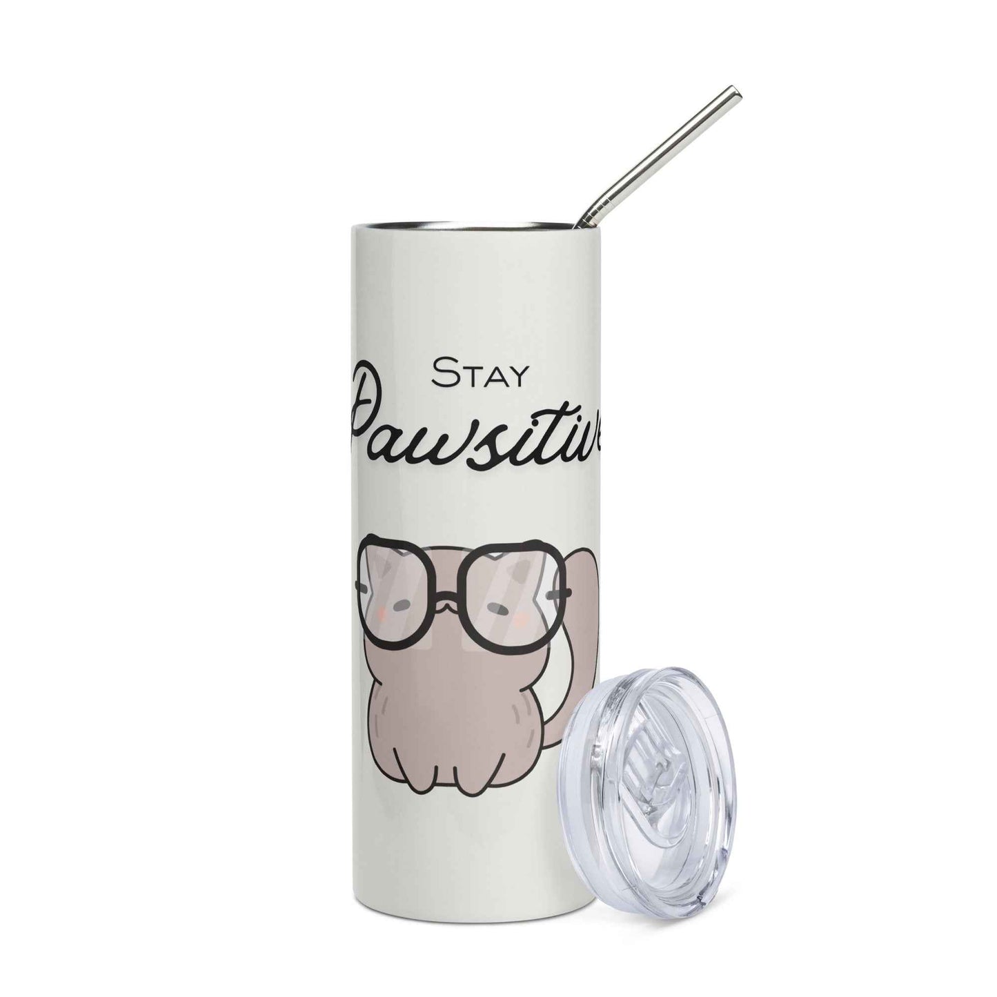 Stay Pawsitive Cat Tumbler - Cream