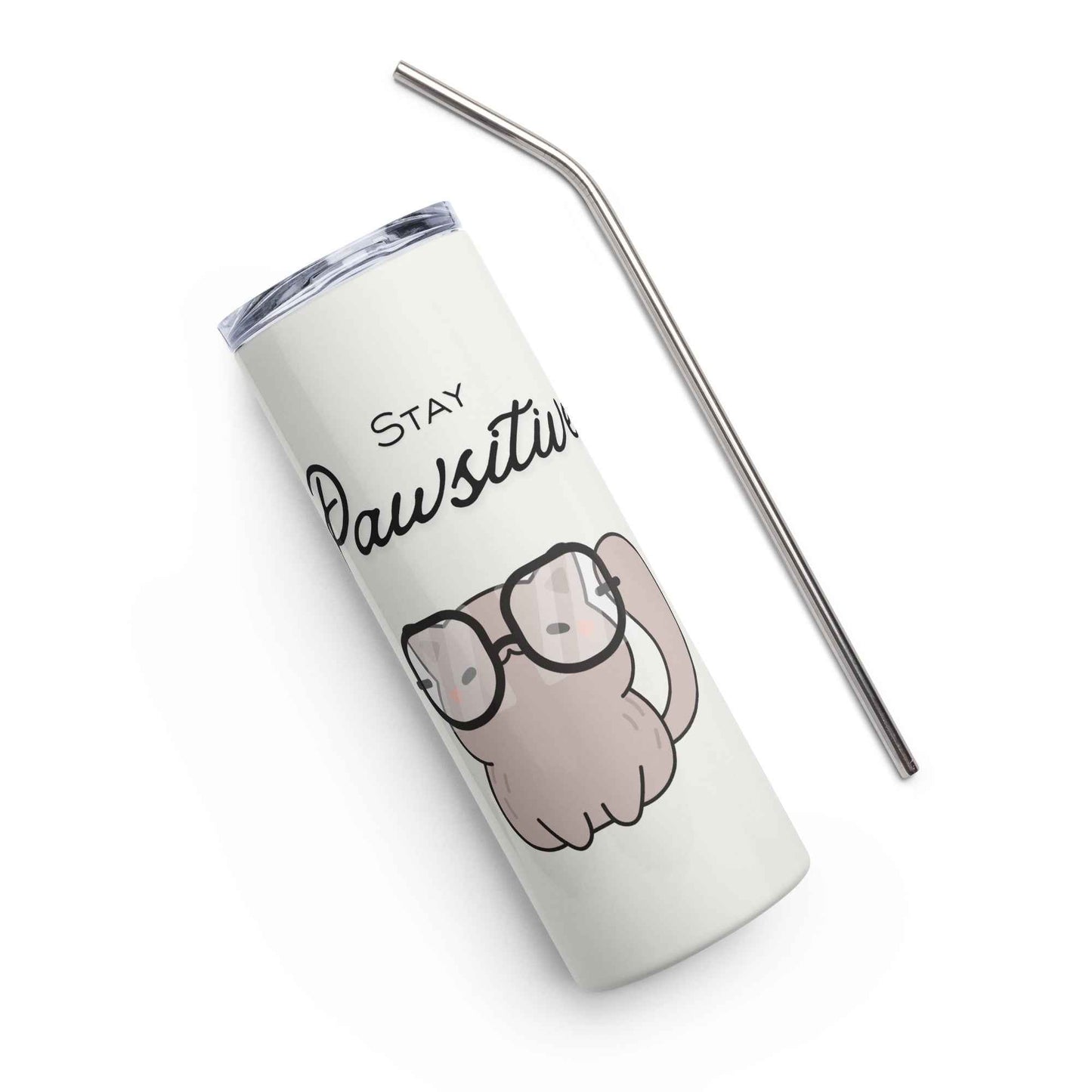 Stay Pawsitive Cat Tumbler - Cream
