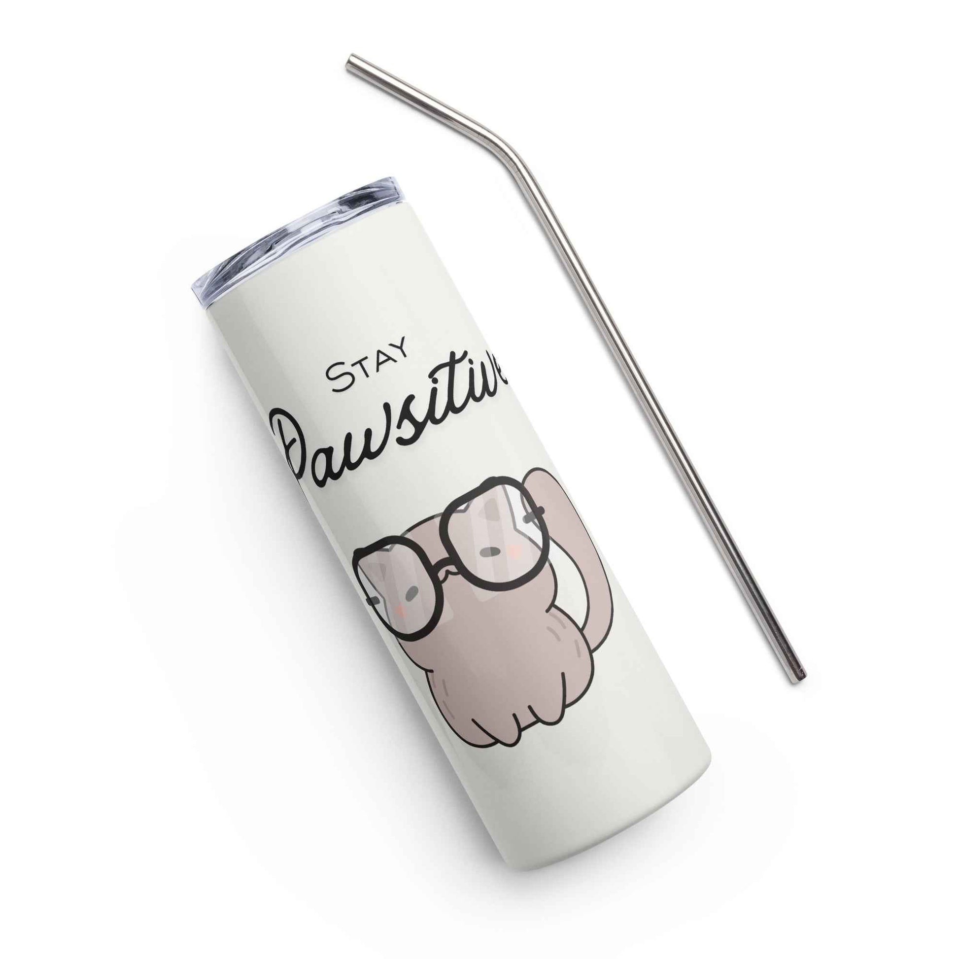 Stay Pawsitive Cat Tumbler - Cream