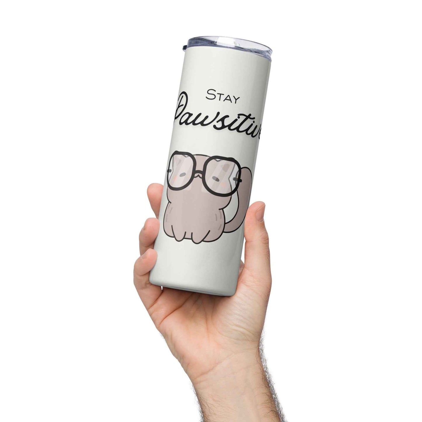 Stay Pawsitive Cat Tumbler - Cream