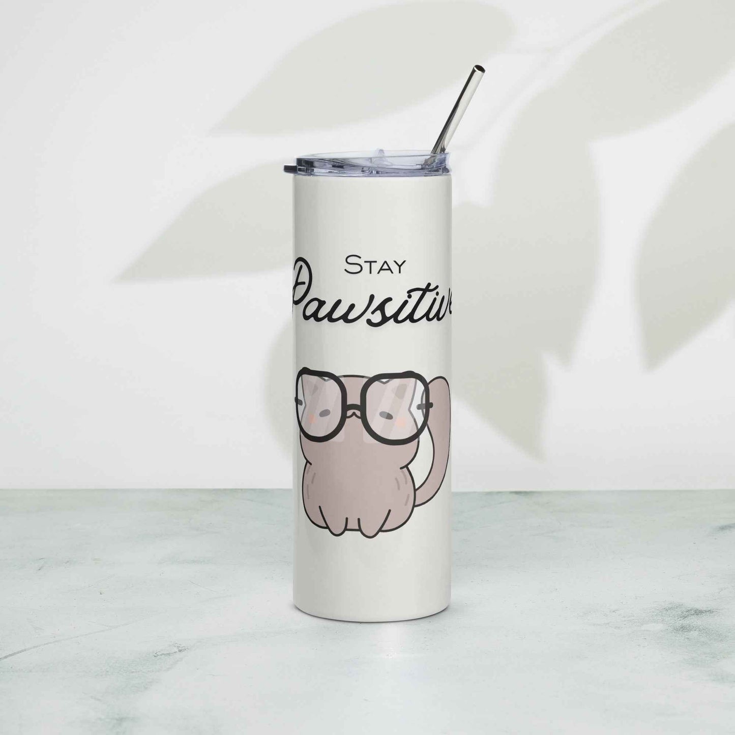 Stay Pawsitive Cat Tumbler - Cream