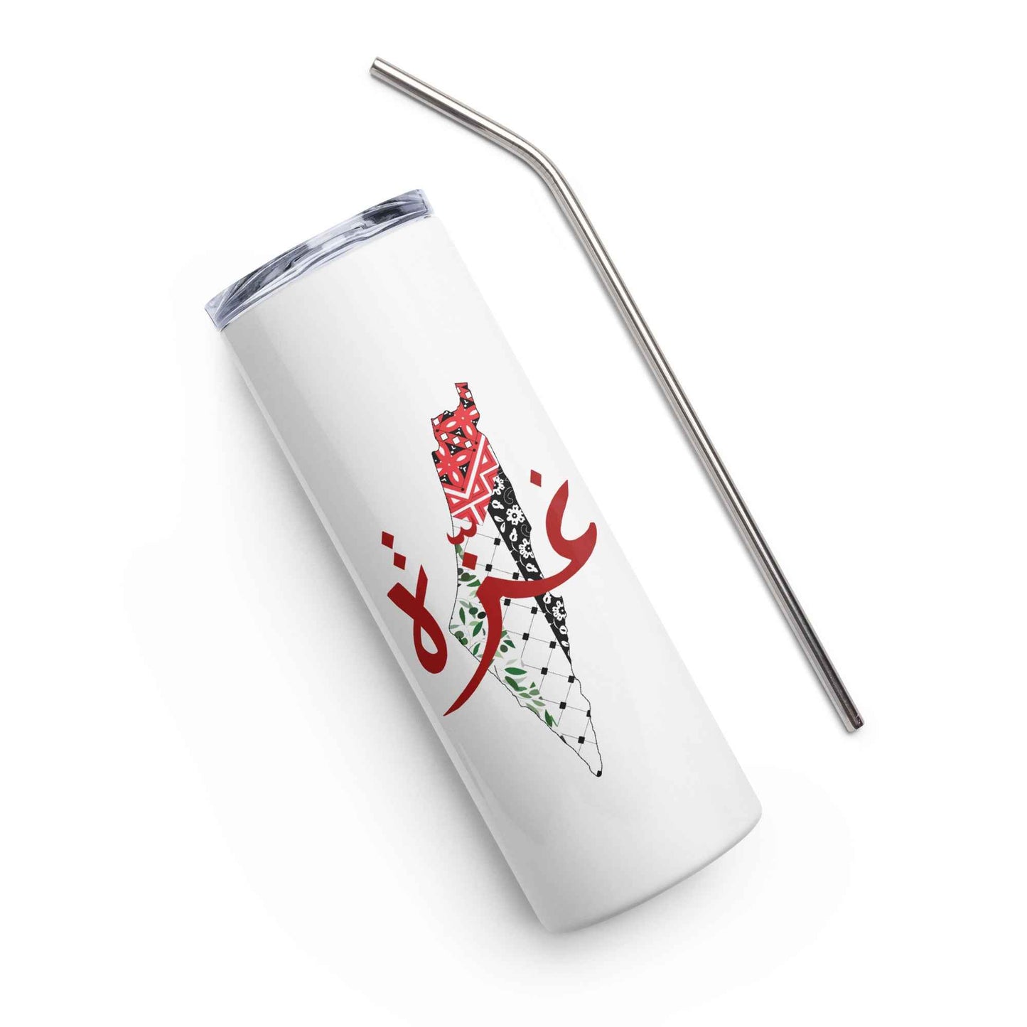 Palestinian Map Stainless Steel Tumblers – Gaza Arabic Calligraphy (20oz)