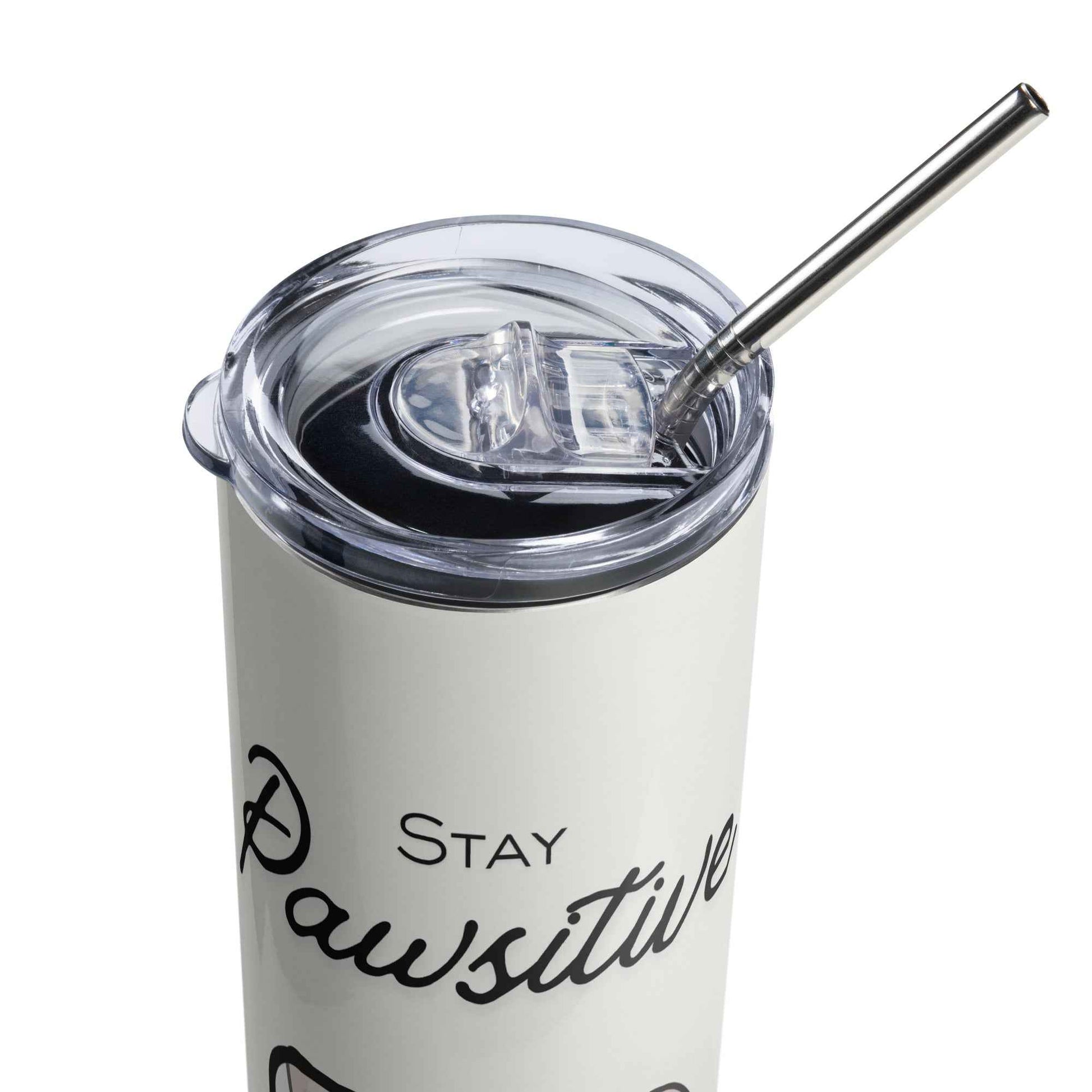 Stay Pawsitive Cat Tumbler - Cream