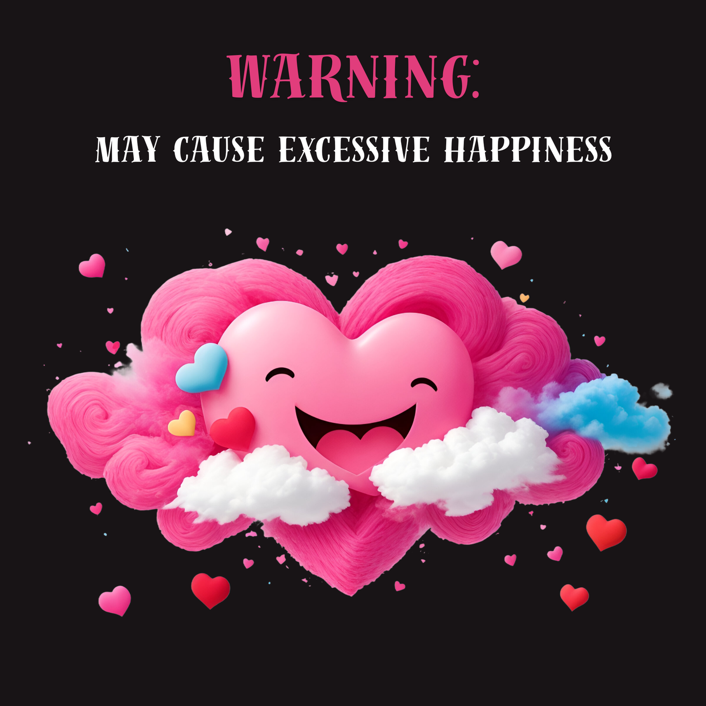 Warning: May Cause Excessive Happiness" Canvas Wall Art – Cute Pink Heart Cloud
