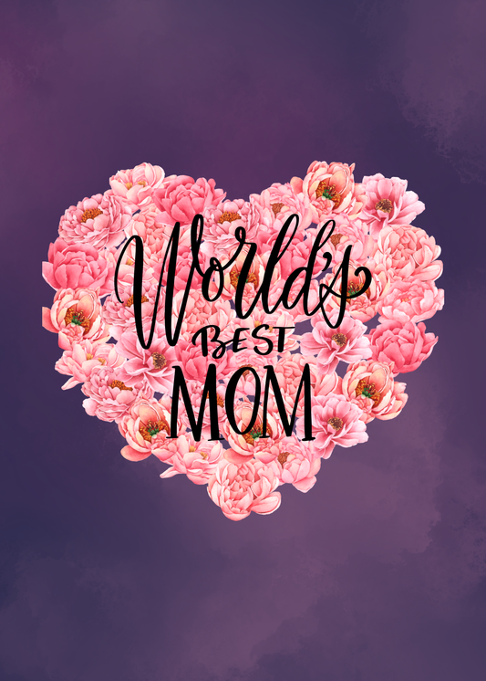 World’s Best Mom Floral Heart Mother’s Day Card – Elegant Pink Flower Greeting Card